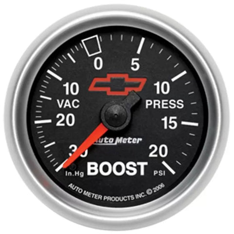 Autometer 2-1/16" 30 IN HG/20 PSI Vacuum/Boost Gauge CHEVY Red BOWTIE | Universal (3607-00406)