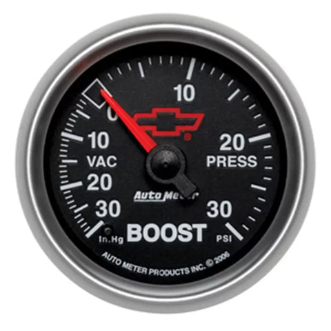 Autometer 2-1/16" 30 IN HG/30 PSI Vacuum/Boost Gauge CHEVY Red BOWTIE | Universal (3659-00406)