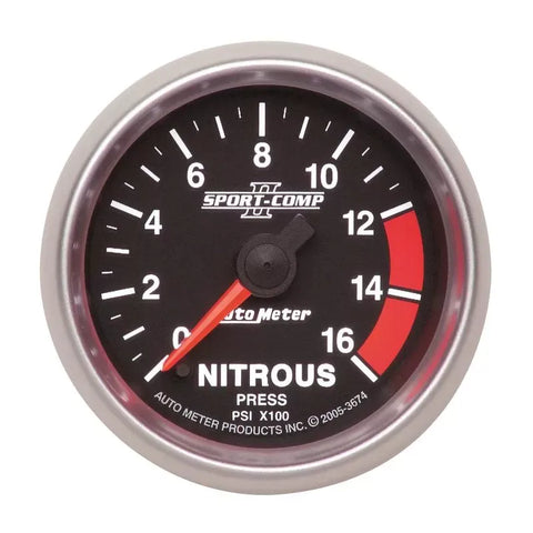 Autometer 2-1/16" 0-1600 PSI Nitrous Pressure Gauge SPORT-COMP II | Universal (3674)