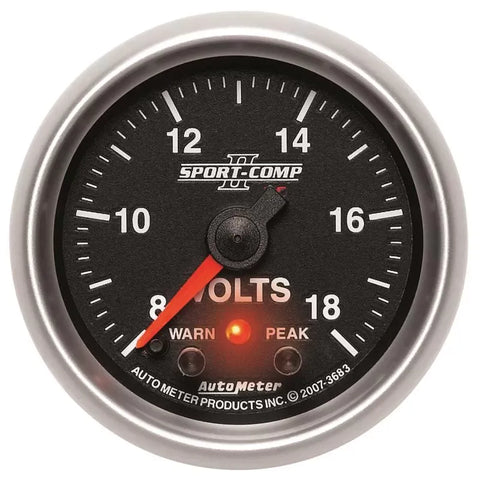 Autometer 2-1/16" 8-18V Voltmeter Gauge SPORT-COMP II | Universal (3683)
