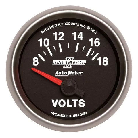 Autometer 2-1/16" 8-18V Voltmeter Gauge SPORT-COMP II | Universal (3692)