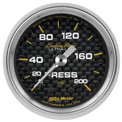 Autometer 2-1/16" 0-200 PSI Pressure Gauge Carbon Fiber | Universal (4734)