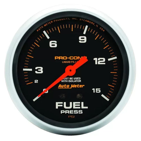 Autometer 2-5/8" 0-15 PSI Fuel Pressure Gauge w/Isolator Liquid Filled | Universal (5413)