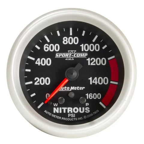 Autometer 2-5/8" 0-1600 PSI Nitrous Pressure Gauge SPORT-COMP II | Universal (7674)