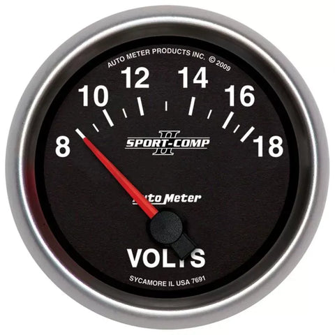 Autometer 2-5/8" 8-18V Voltmeter Gauge SPORT-COMP II | Universal (7691)