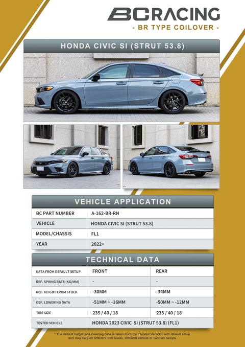 BC Racing DS-Series Coilovers | 2022+ Honda Civic Si (A-162-DS)