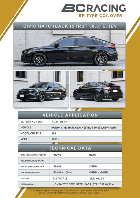 BC Racing DS-Series Coilovers | 2022+ Honda Civic Sedan / Coupe / Hatchback (A-164-DS)