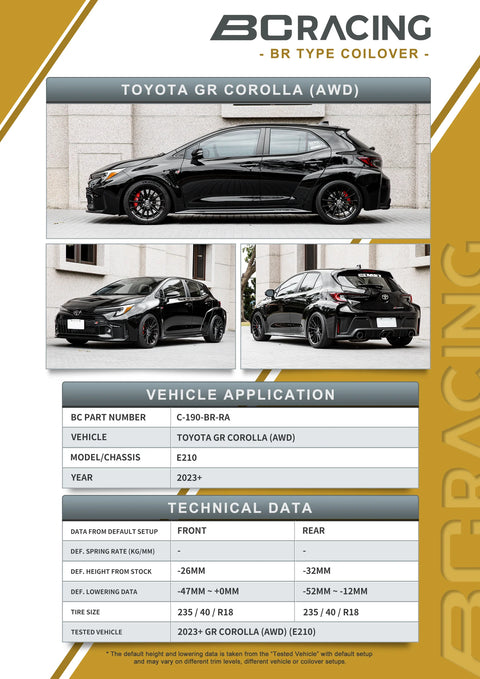 BC Racing BR-Series Coilovers | 2023+ Toyota GR Corolla (C-190-BR)