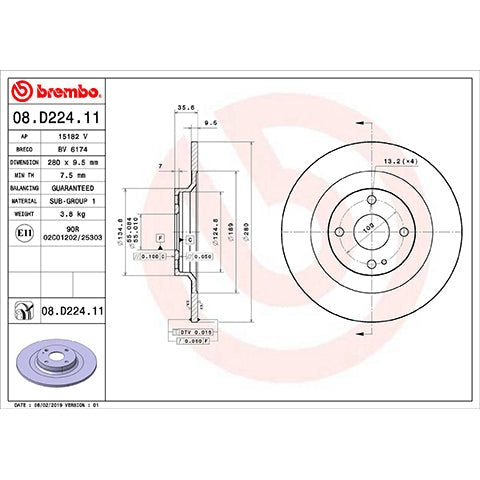 Brembo OEM Equivalent Rear Brake Rotor | 2016-2025 Mazda MX-5 Miata (08.D224.11)