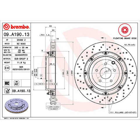 Brembo OEM Equivalent Rear Brake Rotor | 2009-2019 Nissan GT-R (09.A190.13)