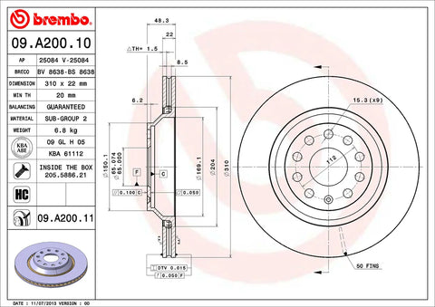 Brembo Premium UV Coated Rotors | Multiple Audi / VW Fitments (09.A200.11)