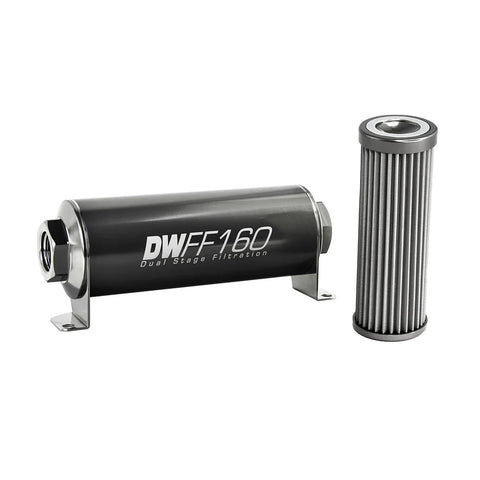 DeatschWerks Stainless Steel 8AN 40 Micron Universal Inline Fuel Filter Housing Kit 160mm (8-03-160-040K)