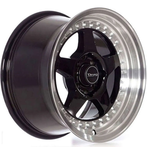 Drag Wheels DR57 Gloss Black w/ Polished Lip 15x8.25 | 4x100/4x114.3 (DR571582042073GB)
