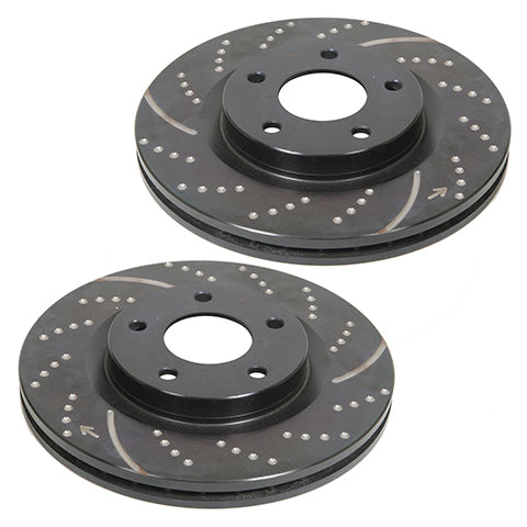 EBC Slotted/Dimpled Zinc Plated Front Brake Rotors | 2001 Ford Mustang Bullitt, 2003-2004 Ford Mustang Mach 1, 1994-2004 Ford Mustang SVT Cobra (GD7021)
