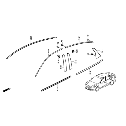 Honda OEM Front Door Window Bottom Molding - Passenger Side | 2016-2021 Honda Civic Sedan (72410-TBA-A01)