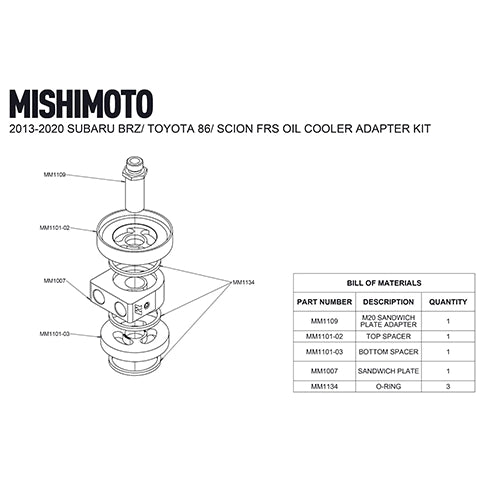 Mishimoto Oil Sandwich Plate Adapter | 2013-2021 Subaru BRZ/Scion FR-S/Toyota 86 (MMOCA-BRZ-13)
