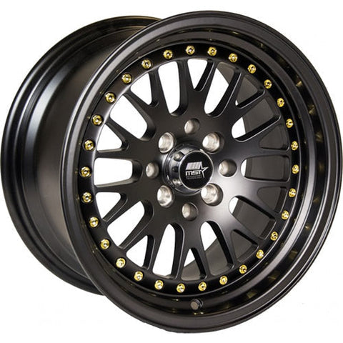 MST Wheels MT10 Matte Black w/ Gold Rivets 15x8 | 4x100/4x114.3 (10-5816-25-MBG)