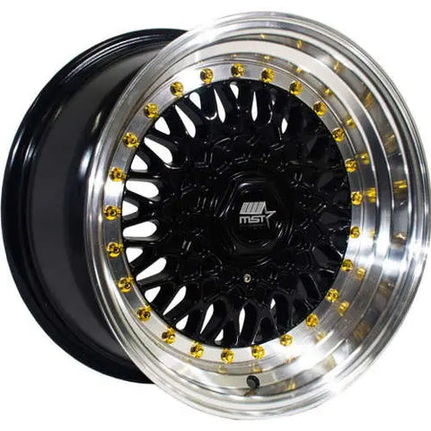 MST Wheels MT13 Black w/ Machined Lip & Gold Rivets 16x8 | 4x100 (13-6816-20-BKGL)