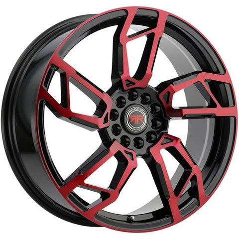Revolution Racing RR22 Black w/ Red Spoke Faces and Outer Lip 20x8 | 5x105/5x114.3 (RR22-20850514+40BR)