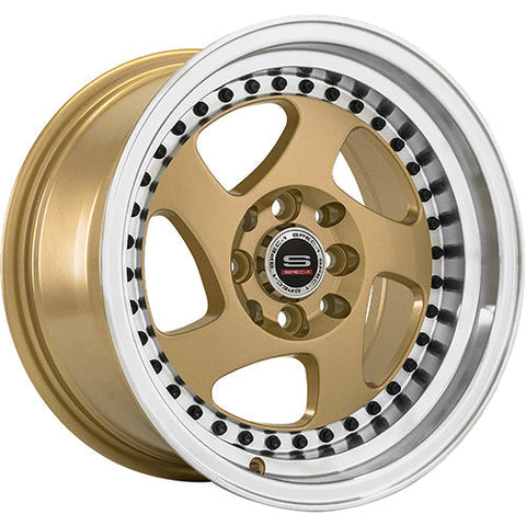Spec-1 Wheels SPT-20 Gold w/ Machined Lip and Black Rivets 15x8 | 4x100/4x114.3 (SPT201580920GML)