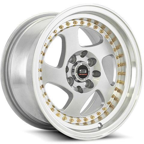 Spec-1 Wheels SPT-20 Silver w/ Machined Lip and Gold Rivets 15x8 | 4x100/4x114.3 (SPT201580920SML)