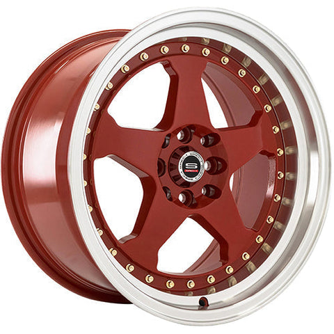 Spec-1 Wheels SPT-21 Red w/ Machined Lip and Gold Rivets 15x9 | 4x100/4x114.3 (SPT21159090RML)