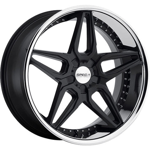 Spec-1 Wheels SSL-301 Matte Black w/ Chrome Stainless Steel Lip 22x9 | 5x120 (A0076-22905120+30MB)
