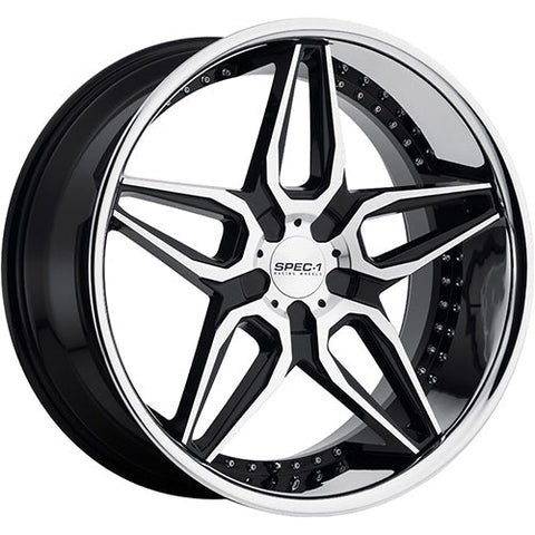Spec-1 Wheels SSL-301 Gloss Black w/ Machined Spoke Faces and a Chrome Stainless Steel Lip 22x10.5 | Blank (A0076-221055BL+20GBM)