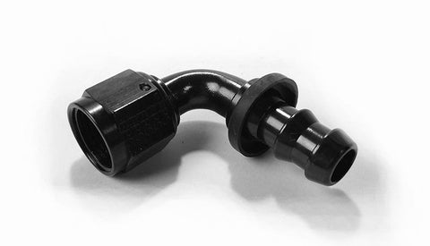 '-6AN Black Anodized Finish 90 Degree Socketless Push Lock Hose End for Braided Line by System1 Designs - Modern Automotive Performance
