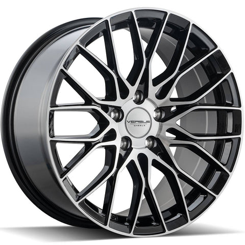 Versus Racing VS442 Gloss Black w/Machined Spoke Faces and Outer Lip Ring 17x7.5 | 5x114.3 (VS44217755114+35BMF)