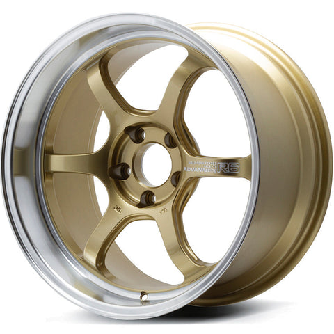 Advan Racing R6 5x114.3 Bolt 73.1 Hub 18" Size Wheels in Racing Brass Gold with a Machined Lip