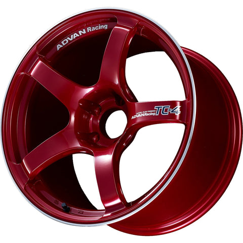 Advan Racing TC4 5x100 Bolt 63 Hub 18" Size Wheels in Candy Red with a Machined Outer Lip Ring