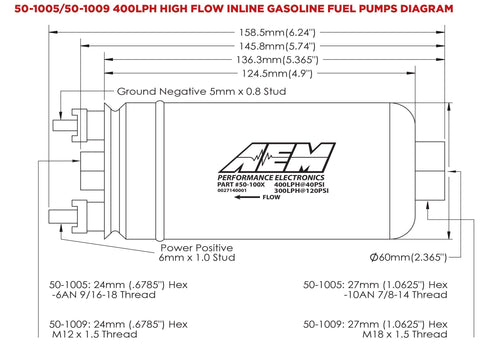 AEM Metric High-Flow Inline Fuel Pump - 400LPH (50-1009)