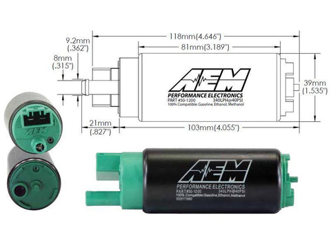 AEM E85-Compatible Offset Inlet High Flow In-Tank Fuel Pump - 340LPH (50-1200)