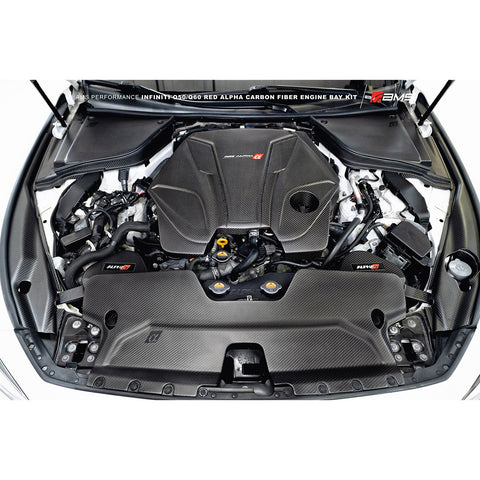 AMS Red Alpha Matte Carbon Rear Engine Bay Covers | 2016-2023 Infiniti Q50/Q60 3.0T (ALP.28.06.0003-1)