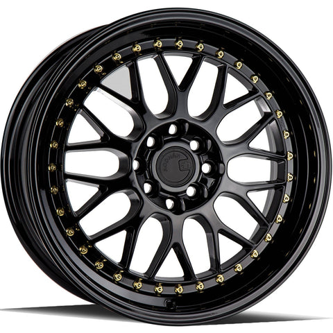AodHan Wheels AH02 Gloss Black w/ Gold Rivets 17x8 | 4x100/4x114.3 (AH021780410011435GB)
