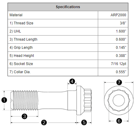 ARP 8-Piece Rod Bolt Kit - 3/8" Thread - 1.6" UHL (200-6209)