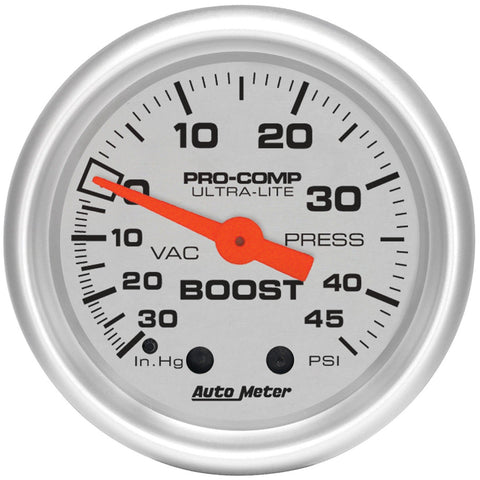 Autometer Ultra-Lite 52mm 30 IN HG/45 PSI Mechanical Boost/Vacuum Gauge (4308)