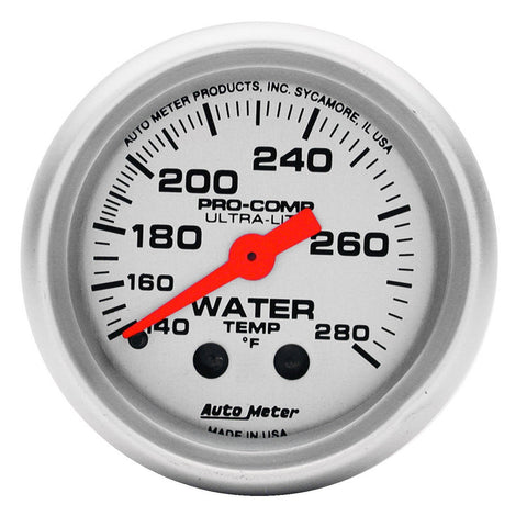 Autometer Ultra-Lite 52mm 140-280 Deg F Mechanical Water Temp Gauge - White (4331)