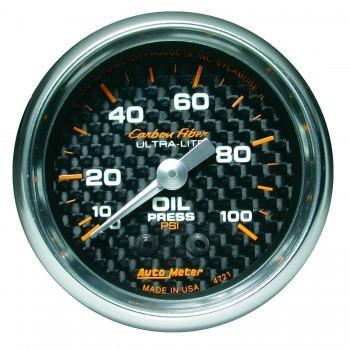Autometer Carbon Fiber Series 2-1/16'' Oil Pressure 0-100 PSI Gauge (4721)
