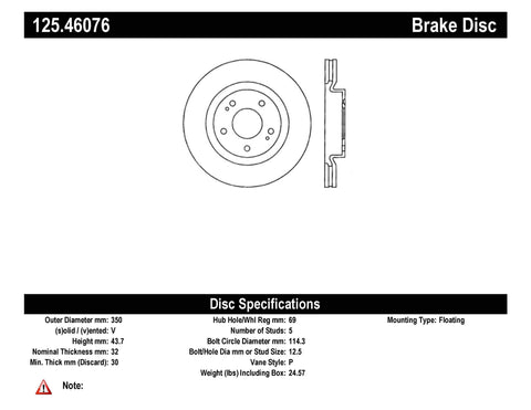 Centric Premium Front Brake Rotor | 2008-2015 Mitsubishi Evo X (125.46076)