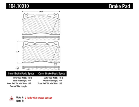 Centric PosiQuiet Front Brake Pads | 2013-2017 Subaru WRX STI, 2017-2018 Subaru BRZ, and 2003-2015 Mitsubishi Evo 8/9/X (104.10010)