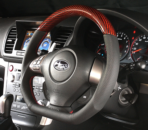 DAMD D-Shaped Red Carbon Steering Wheel | Multiple Subaru Fitments (SS358-DL-RCR)