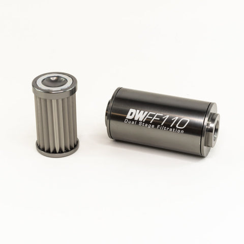 DeatschWerks Stainless Steel 10AN 10 Micron Inline Fuel Filter Housing Kit 110mm (8-03-110-010K)