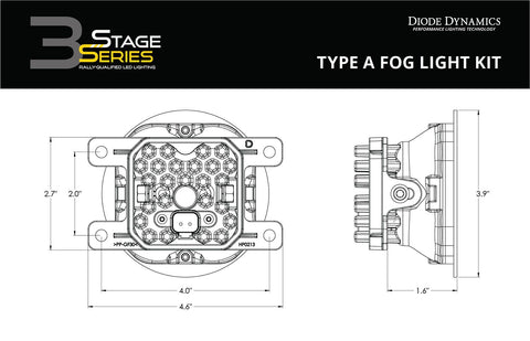 Diode Dynamics Stage Series 3 Sport Yellow Type A Fog Light Kit | 2016-2021 Honda Civic, 2013-2017 Subaru BRZ, and 2015-2017 Subaru WRX STi (DD6179)