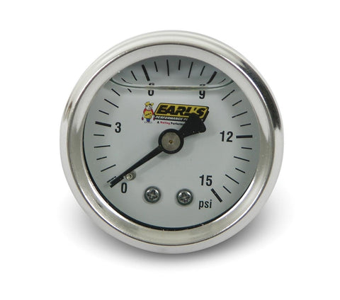 Earl's Performance Oil Filled 15 Psi Fuel Press. Gauge  (100189ERL)