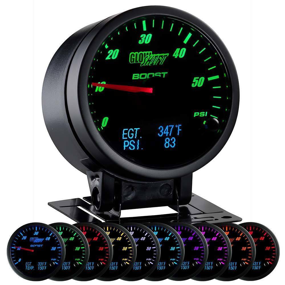 Glowshift 3-in-1 Black Face Boost Gauge w/ Digital EGT