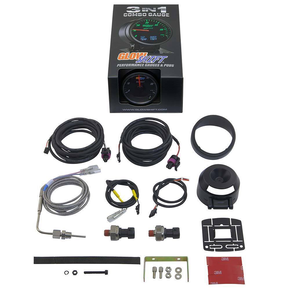 Glowshift 3-in-1 Black Face Boost Gauge w/ Digital EGT