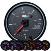 GlowShift Black 7 Color 30 PSI Fuel Pressure Gauge - Modern Automotive Performance
