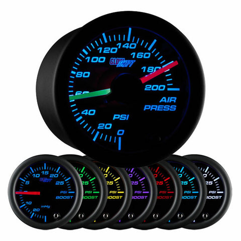 GlowShift Black 7 Color Dual Needle Air Pressure Gauge (GS-C713-DN)